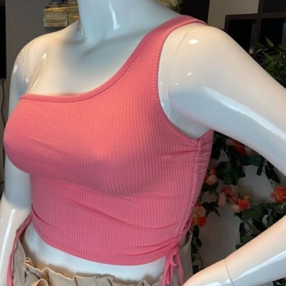 Timing Pink One Shoulder Drawstring Detail Cropped Top Size M RefFNB - Picture 7 of 10